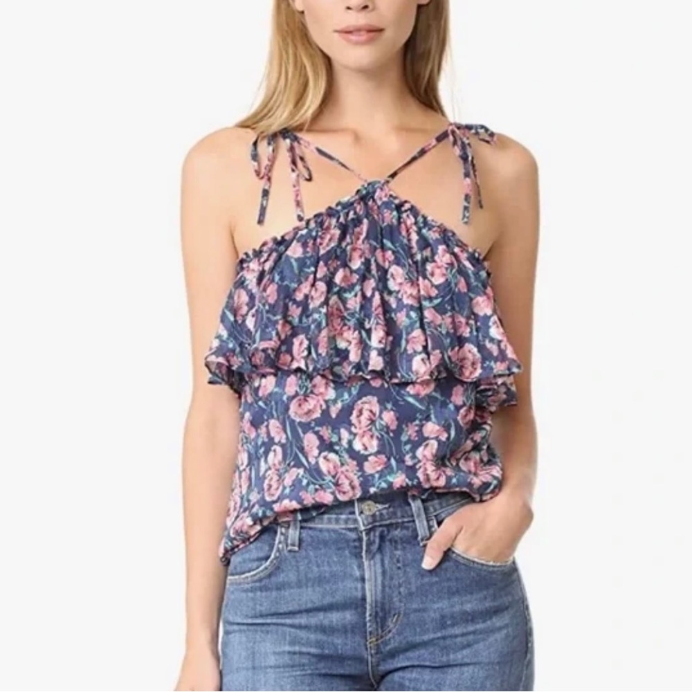 NWT Rebecca Taylor Halter-Neck Sleeveless Rose-Print Tank Top
